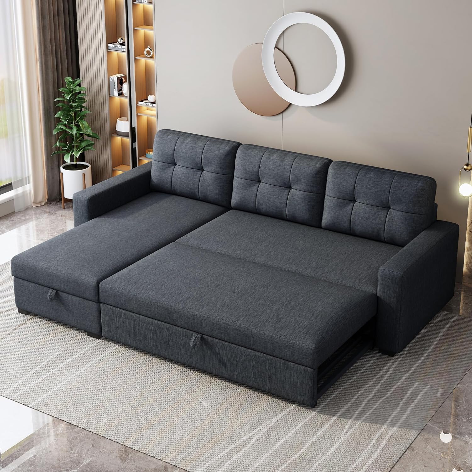 Sleeper Sofa Couch with Pull Out Bed,L Shaped Sleeper Sofa with Storage,Sectional Sleeper Couch