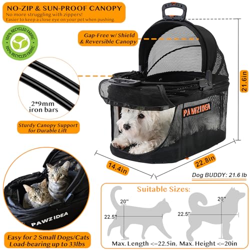 PAWZIDEA Dog Stroller for Large Dogs, Pet Stroller with Detachable Carrier for Portable Dog Crate for Car Seat, Foldable Dogs Jogger Strollers