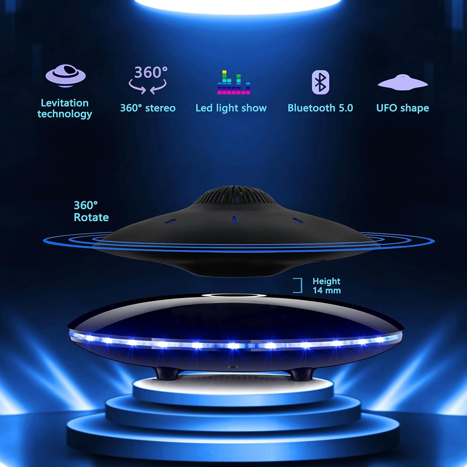 Magnetic Levitating Bluetooth Speaker, RUIXINDA Levitating UFO Speakers with LED Lights Base 360 Degree Rotation