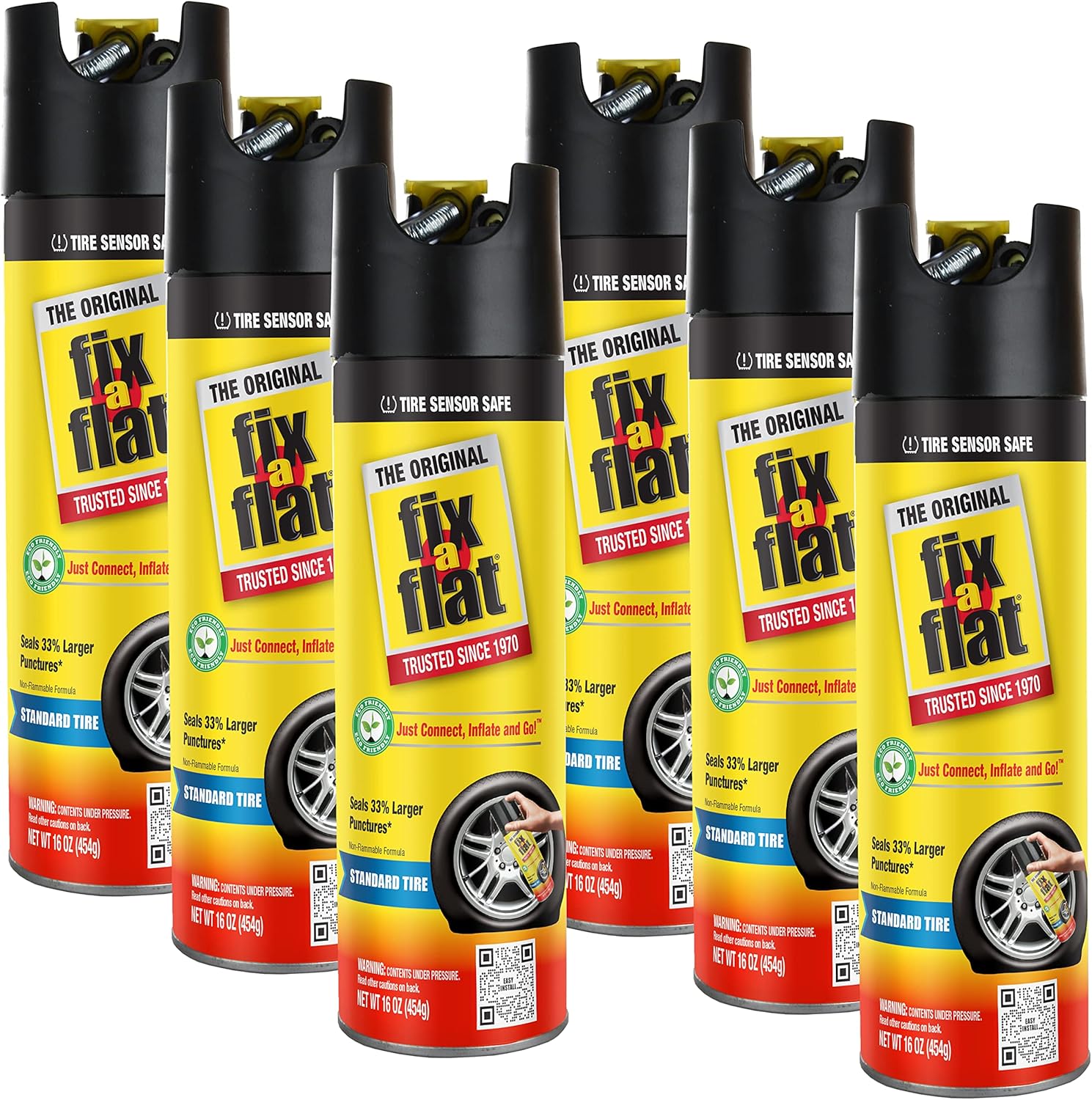 Fix-A-Flat S60420-6PK Aerosol Emergency Flat Tire Repair and Inflator, for Standard Tires, Eco-Friendly Formula, Universal Fit for All Cars