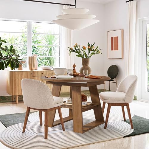 43.3in-59in Extendable Round Dining Table for 4-8,Modern Kitchen Oval Dining Table with Removable Leaves Space Saving