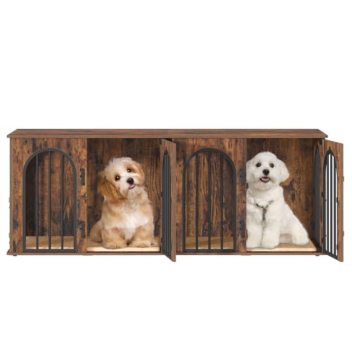 71" Dog Crate Furniture for 2 Dogs, Heavy Duty Indoor Dog Kennel TV Stand, XXL Wooden Dog Cage with Divider for Medium Large Dogs