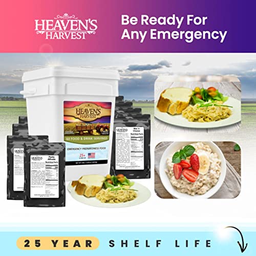 Heaven’s Harvest 25-Year Family Food Kit — Premium Emergency Food Supply. Freeze Dried Survival Food Kit + Water-Proof 25-Year Storage Bucket. MRE