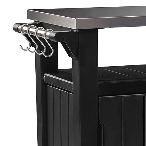 Keter Outdoor Rolling Table Cart for Food Prep, Storage, Bar & Grill, Dark Brown - Portable Kitchen Island Tabletop with Wheels for Drinks, Snacks