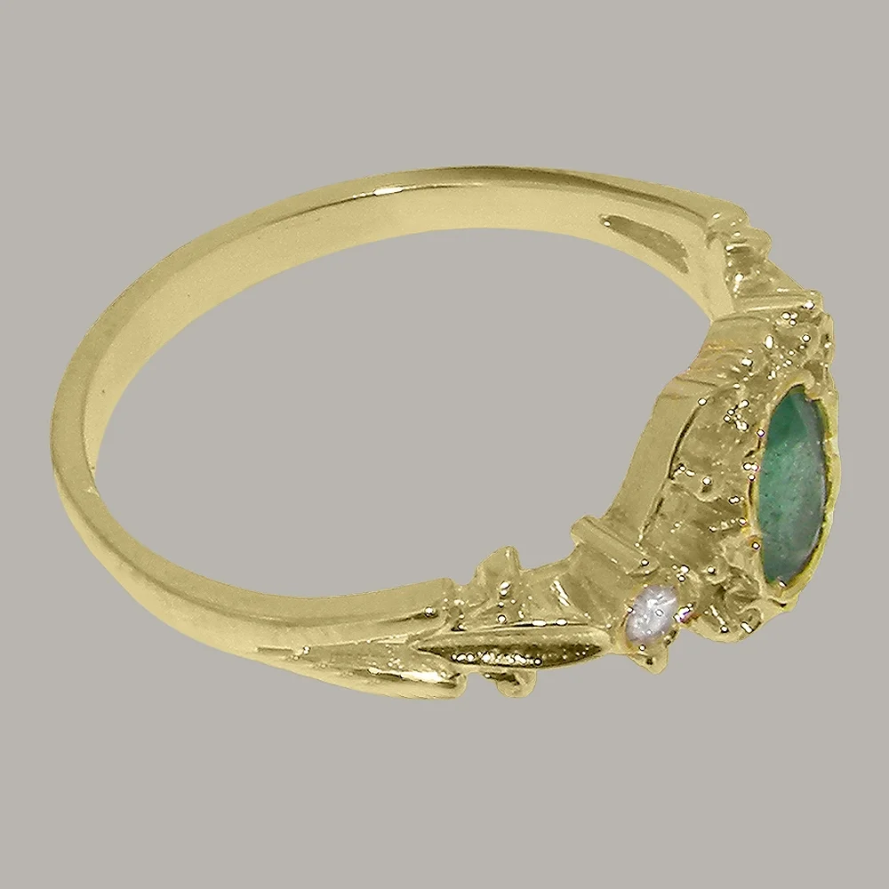 LBG British Made 9k Yellow Gold Natural Emerald & Diamond Womens Engagement Ring - 33 size options - Size 8.5