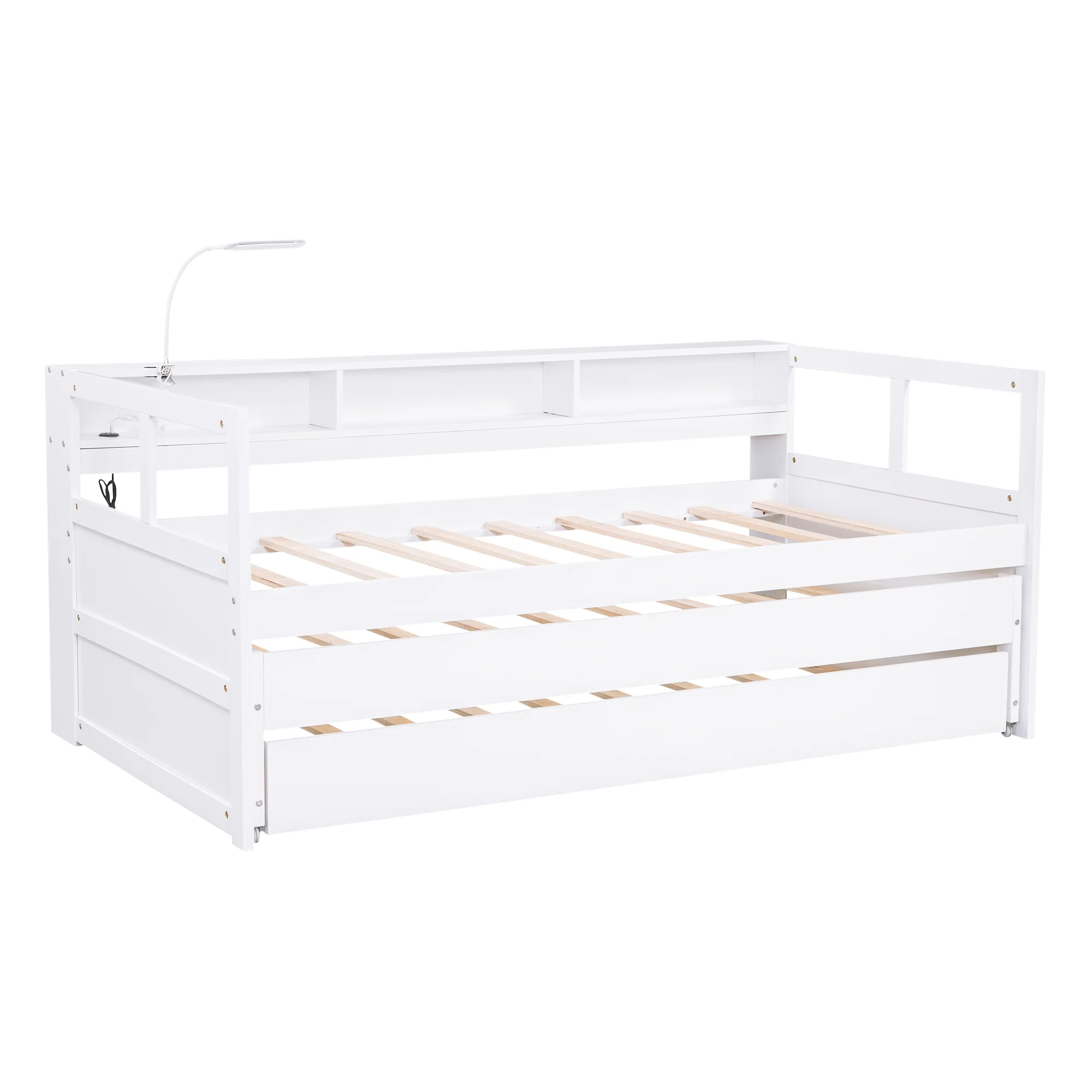 EUROCO Twin Platform Bed with Storage Shelf, Convertible Daybed with Night Light and USB Charging for Kids Teens Adults, 3 Beds in One, White