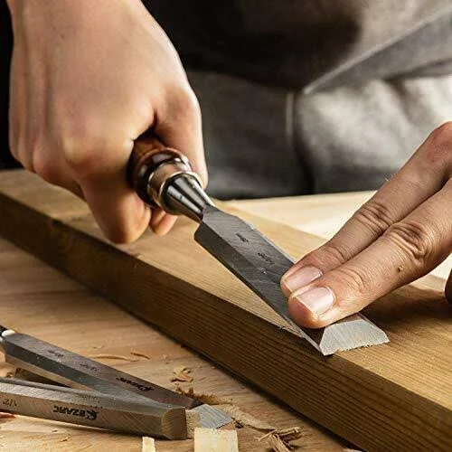 EZARC 6pc Wood Chisel Set for Woodworking - CRV Steel with Black Walnut Handle in Wood Storage Box