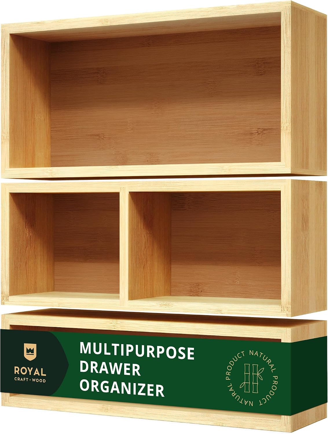 ROYAL CRAFT WOOD 5-Piece Bamboo Drawer Organizer Set – Multi-Use Storage Trays for Kitchen, Bathroom, Office, Makeup
