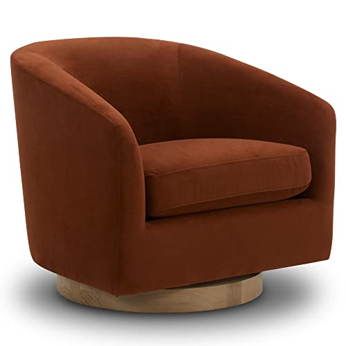 CHITA Swivel Accent Chair, FSC Certified Upholstered Fabric Barrel Chair for Living Room, Fully Assembled, Flax Beige