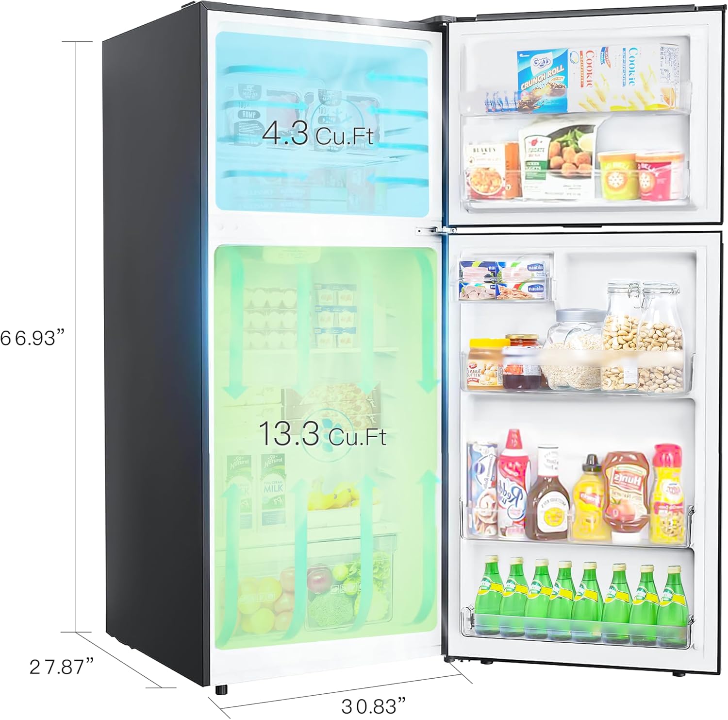 30“ Top Freezer Refrigerator with 17.6 Cu. Ft.Capacity, Adjustable Thermostat Control