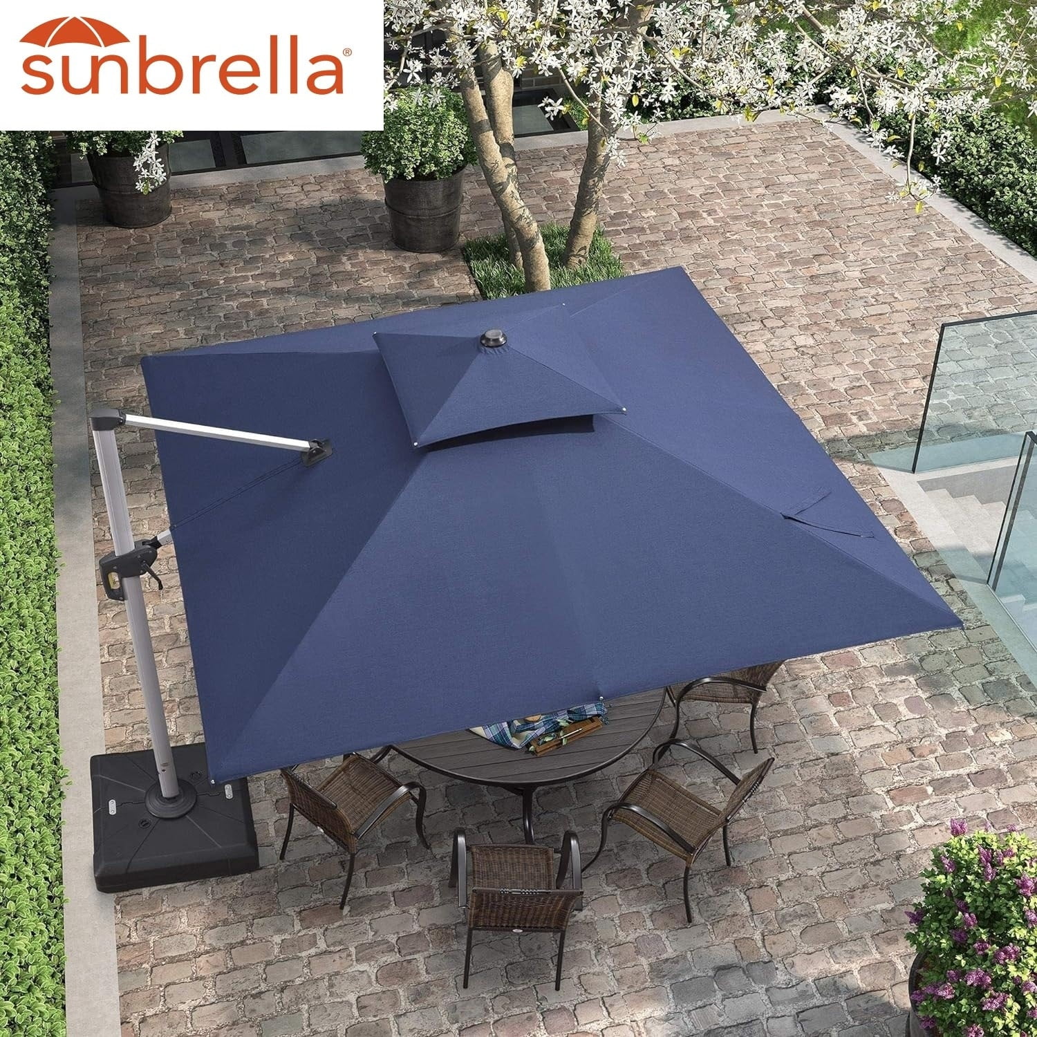 PURPLE LEAF 10ft Square Sunbrella Patio Cantilever Umbrella Grey/Wood Pattern - Radiant Selections