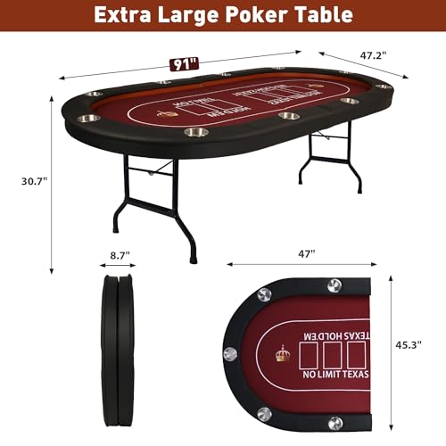 COLOR TREE Foldable Blackjack Poker Table, 84" Premium Texas Hold'em with Cup Holders, Padded Rails, Stylish Blue Design
