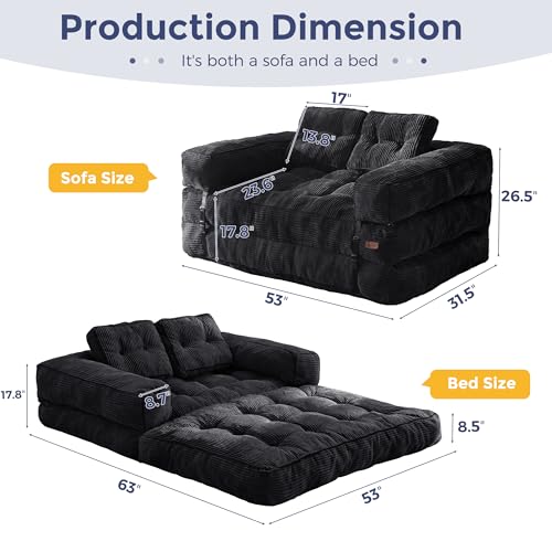 MAXYOYO Folding Sofa Bed, L-Shaped Convertible Sofa Bed with Armrest Foldable Sleeper Couch with Pillow