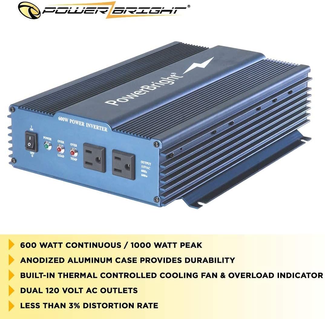 PowerBright 24 Volts Pure Sine Wave Power Inverter 300 Watt, True Sine Continuous 24 Volt DC to 120 Volt AC - Perfect for an Emergency, Hurricane