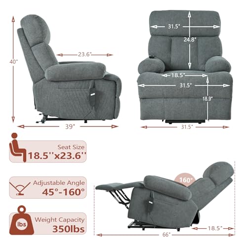 Small Power Lift Recliner for Elderly, Lift Chair Recliners, Electric Recliner Chairs for Seniors, Remote Control, Adjustable, Side Pocket (Navy Blue)
