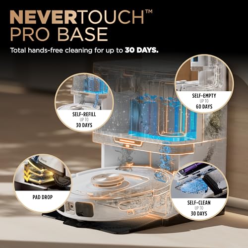 Shark Robot Vacuum & Mop Combo, PowerDetect NeverTouch Pro, Self-Emptying, Self-Refill with Self-Clean Pad Wash & Dry, 60-Day Debris Capacity
