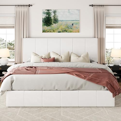 Allewie Queen Size Velvet Lift Up Storage Bed Frame, Vertical Channel Tufted Headboard, Hydrualic Underneath Storage, Upholstered Platform Bed