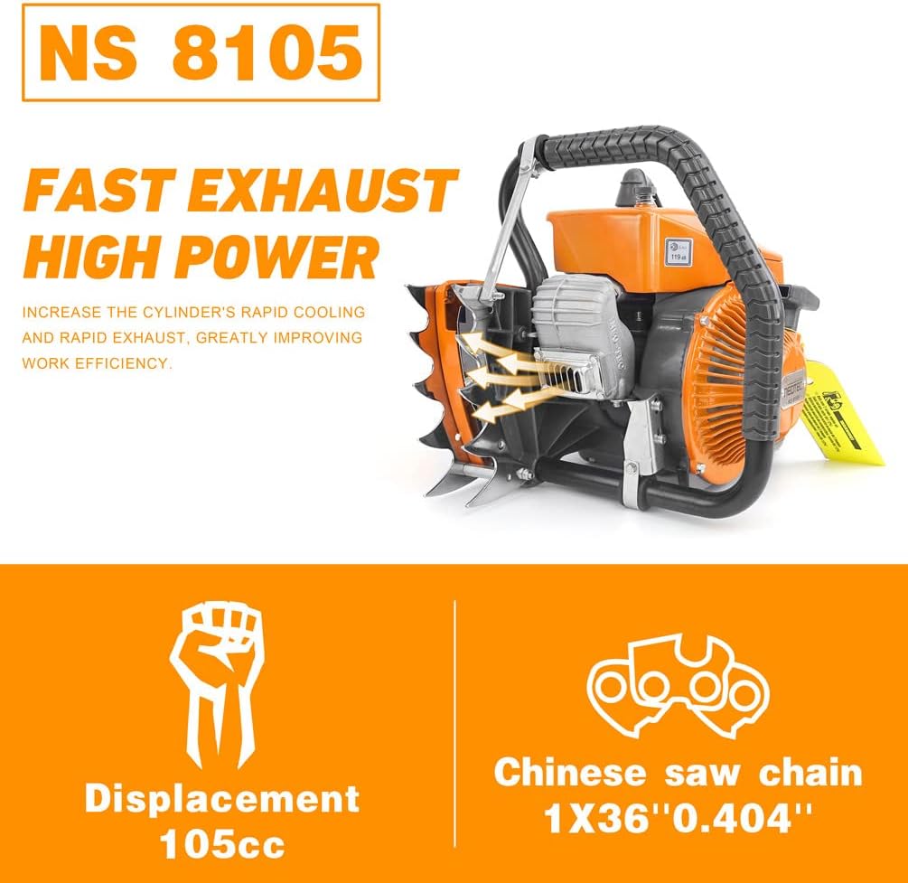 NEO-TEC NS8105 36 inch Gas Chainsaw with Guide Bar Chain,2-Cycle Power Head 105cc Power Chain Saw 4.8KW 6.5HP Gasoline Chainsaws