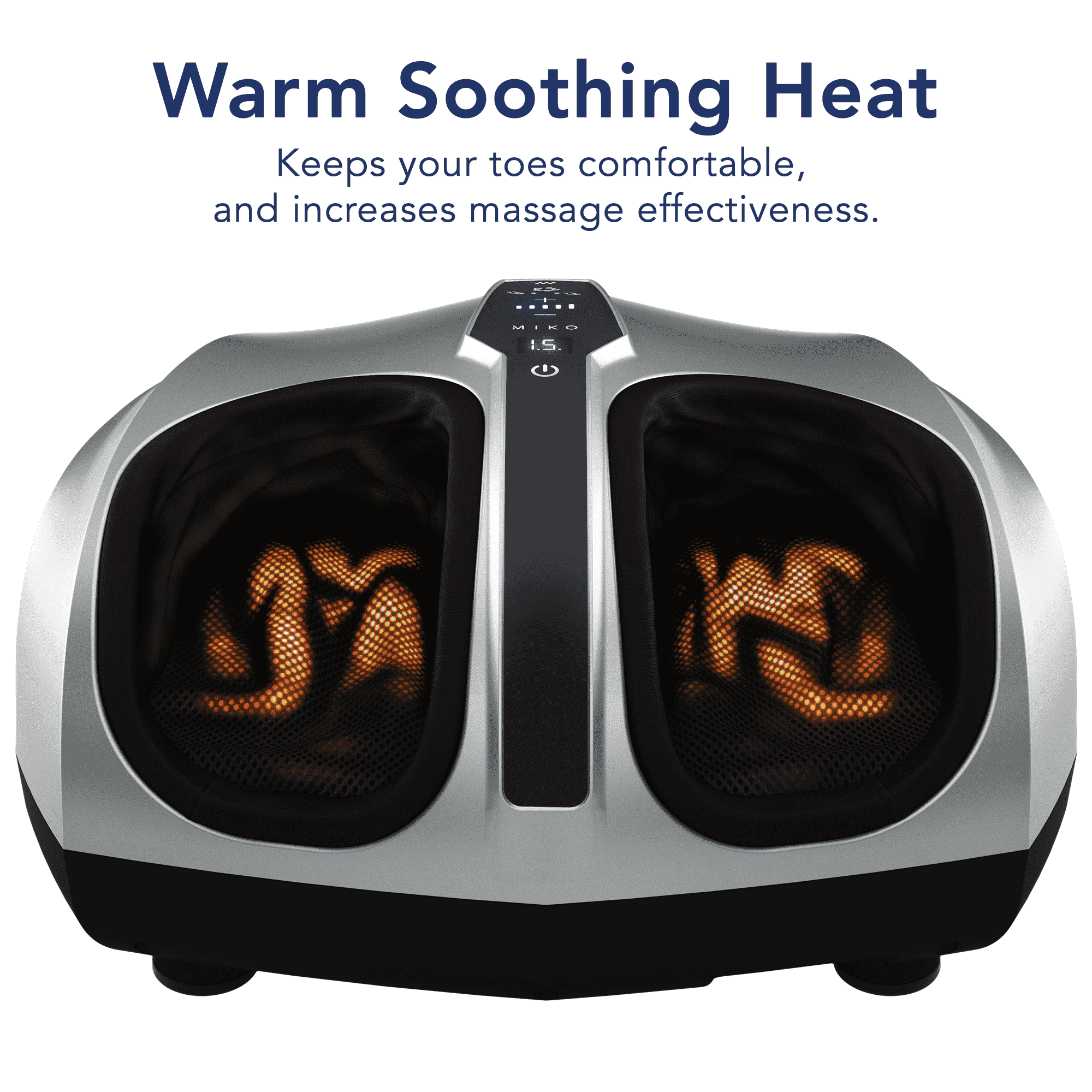 Miko Shiatsu Foot Massager Machine Kneading and Rolling with Heat and Pressure Settings, Silver, Includes 2 Remotes