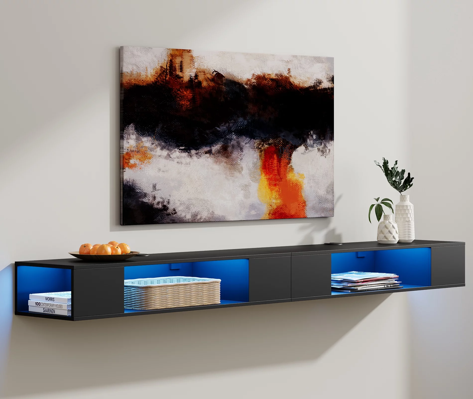75 inch Blue LED Floating TV Stand for 65/70/75/80/85 inch TVs, Wall Mounted Entertainment Center Media Console Component Under TV