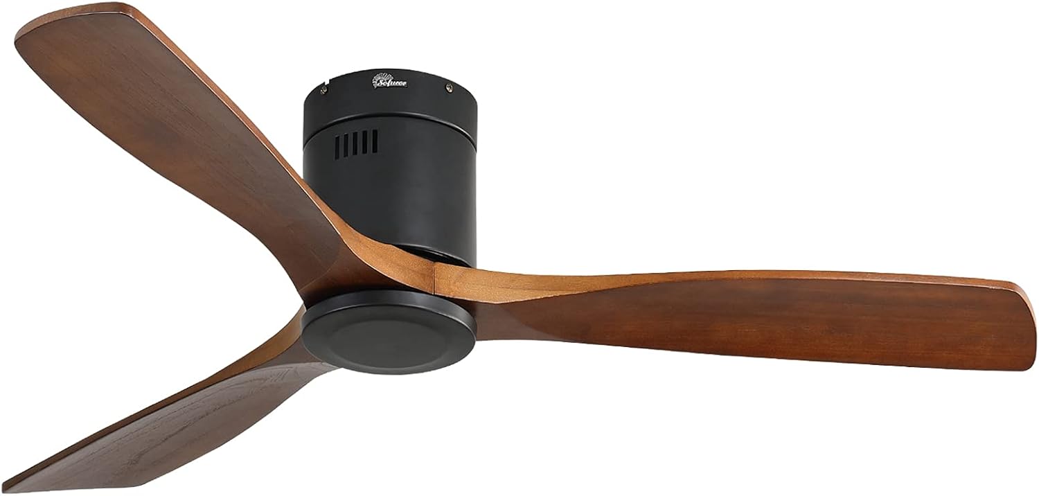 Sofucor Low Profile Ceiling Fan With Lights 3 Carved Wood Fan Blade Noiseless Reversible Motor Remote Control Flush Mount Ceiling Fan With Light