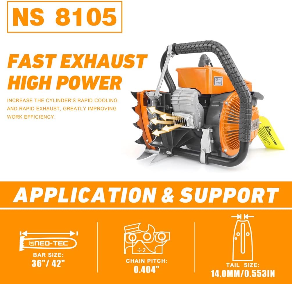 NEO-TEC NS8105 36 inch Gas Chainsaw with Guide Bar Chain,2-Cycle Power Head 105cc Power Chain Saw 4.8KW 6.5HP Gasoline Chainsaws