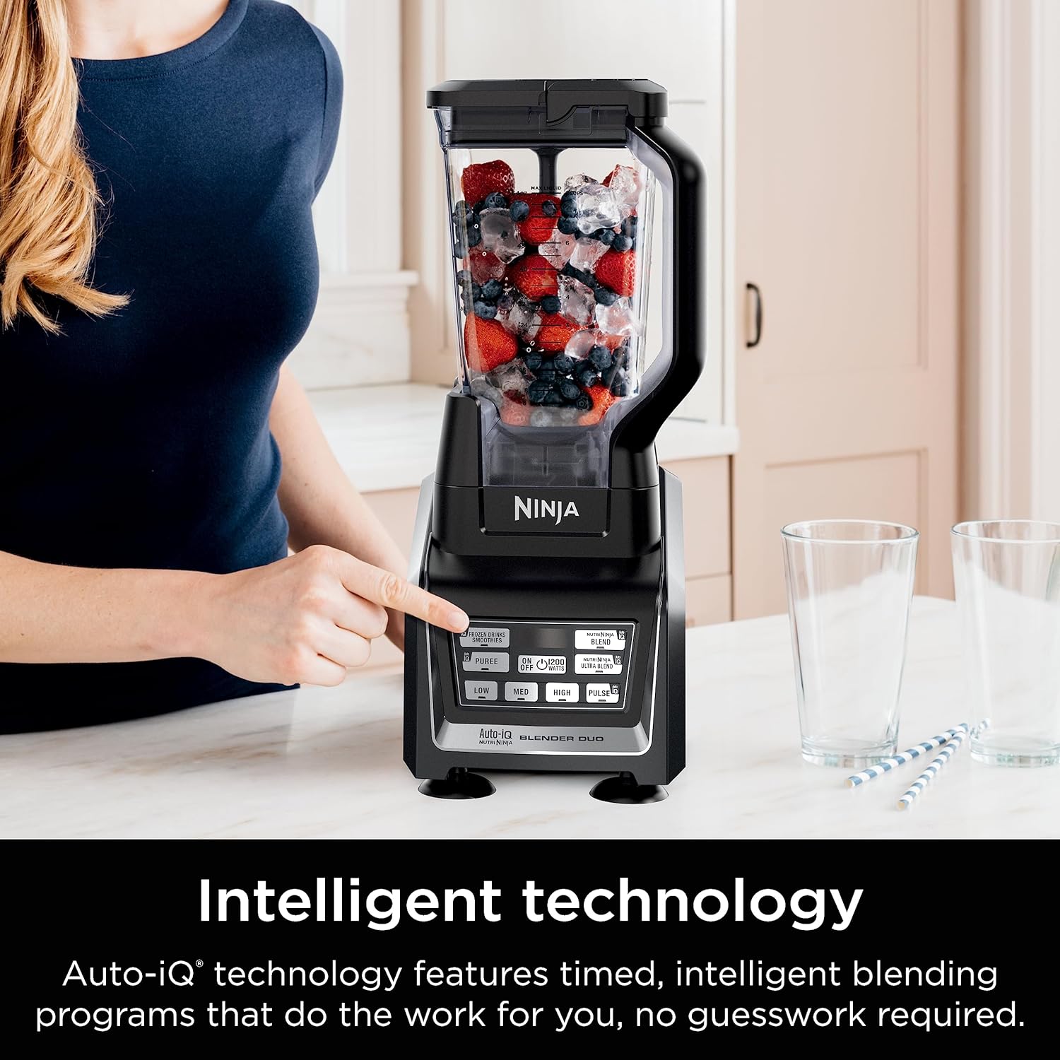 Ninja BL642 Nutri Ninja Personal & Countertop Blender with 1200W Auto-iQ Base, 72 oz. Pitcher, and 18, 24, & 32 oz. To-Go Cups with Spout Lids
