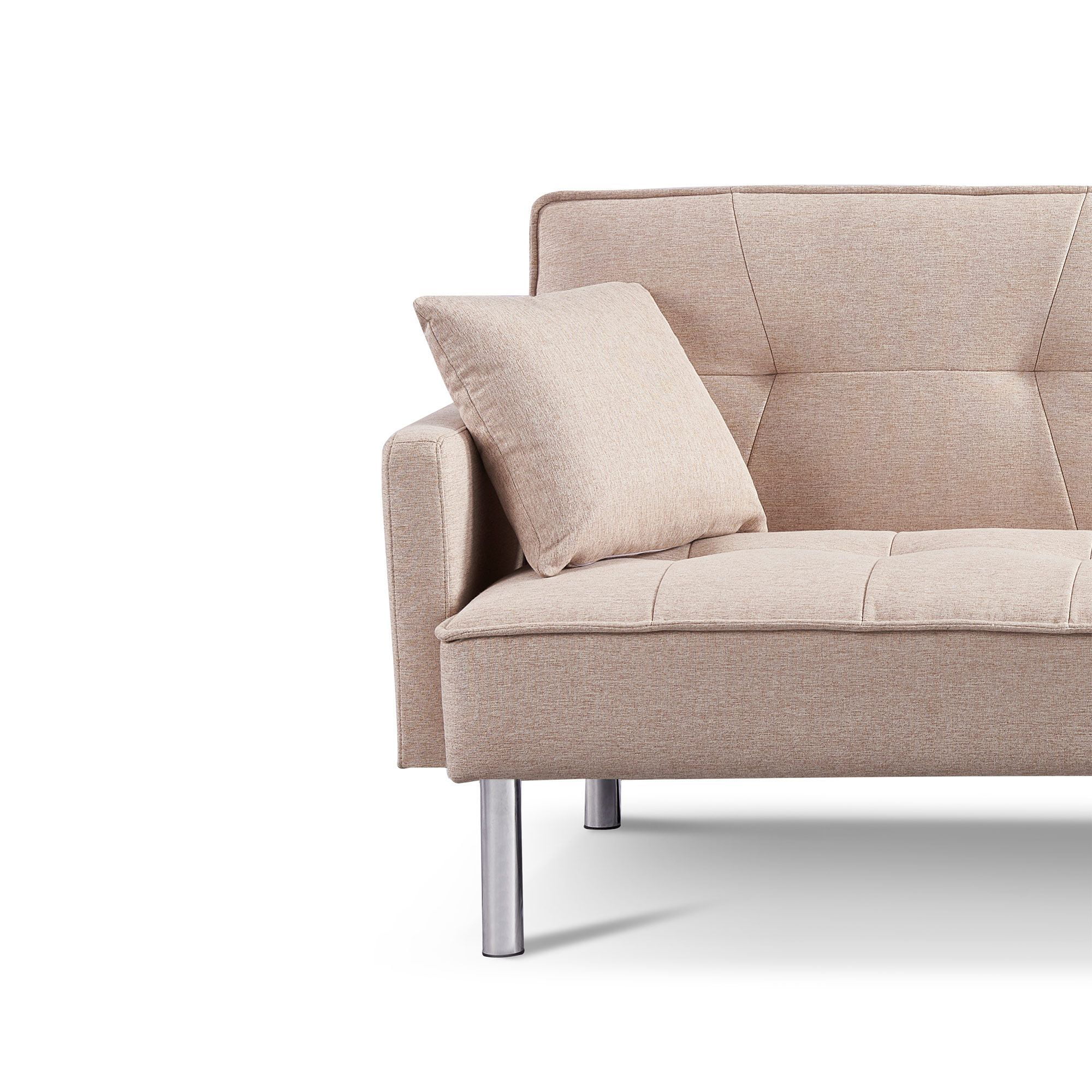 Moootto  84.6 in. Extra Long Modern Tufted Beige Fabric Futon Adjustable Sofa Bed & Folding Daybed Guest Bed, Upholstered Modern Convertible Sofa