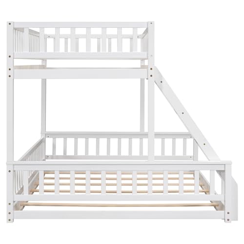 Ball & Cast Twin-Over-Twin Bunk Bed with Twin-Size Trundle and 3 Storage Stairs,Wood Bunkbed w/Full-Length Guardrails,Slat Support