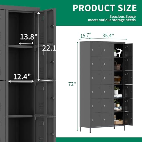 Metal Locker 3 Doors Storage Lockers for Employee,72" Tall Locker with Shelves and Hooks Steel Sports Locker for Office School Office Gym Home Garage