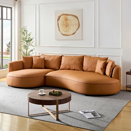 Leather Curved Couch Luxury Sectional Sofa Couch Comfy Cloud Sofa Couch for Living Room Apartment Office with Pillows (Grey-Left Chaise)