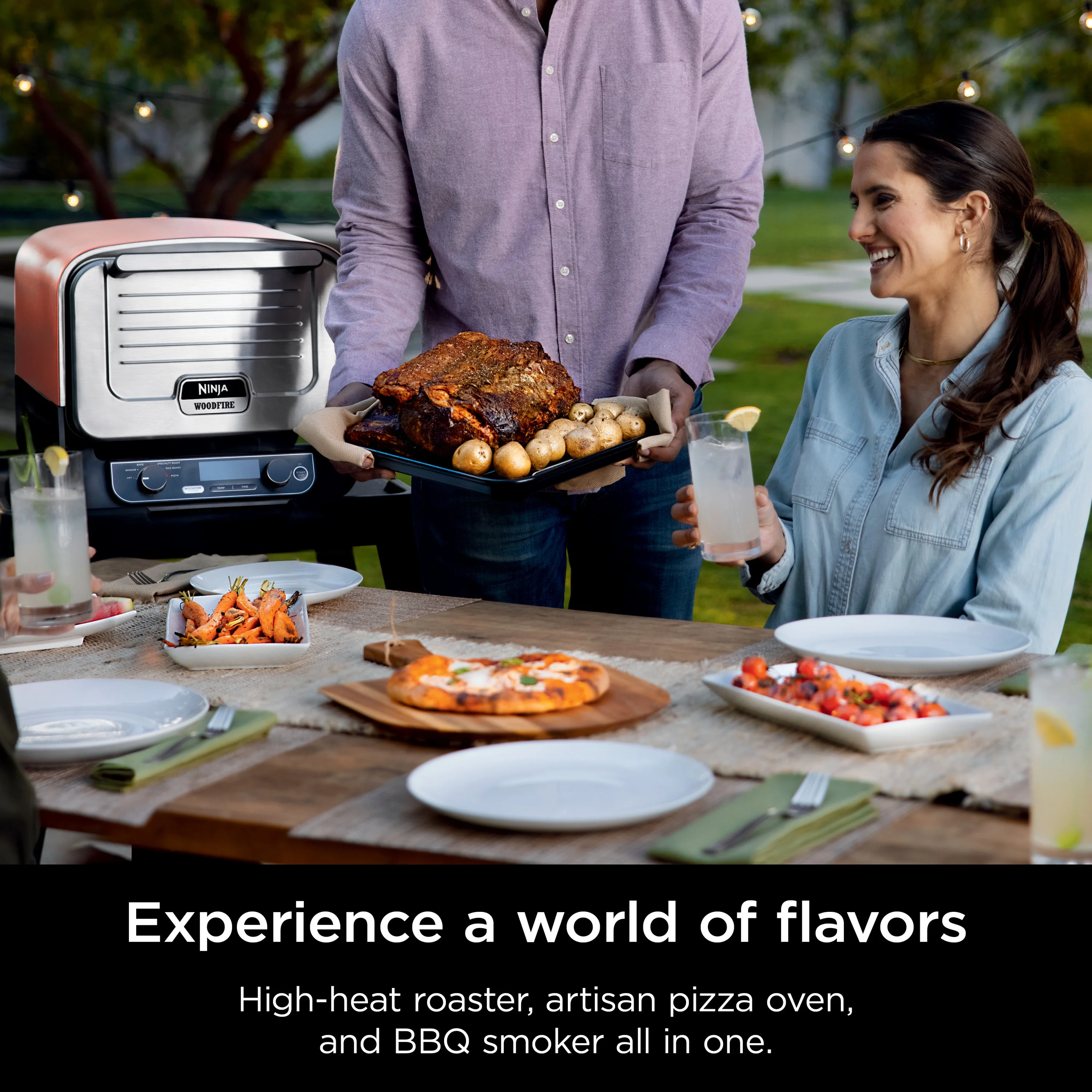 Ninja Woodfire Pizza Oven, 5-in-1 outdoor oven, 5 Pizza Settings, Ninja Woodfire Technology, up to 700°F heat, BBQ smoker, Electric