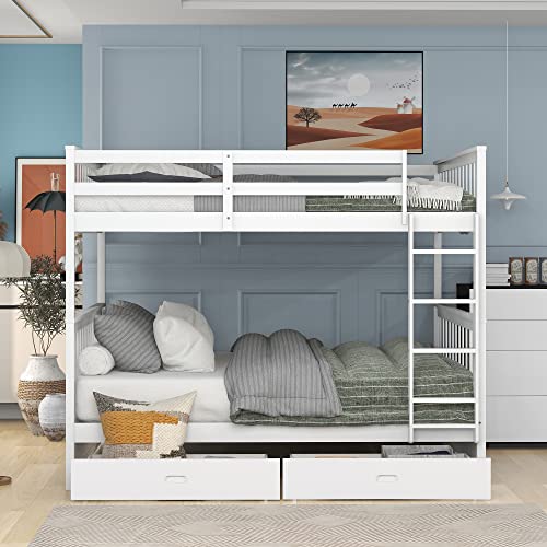 SOFTSEA Twin Over Full Bunk Bed with Slide, Solid Wood Bunk Beds with Stairs for Kids