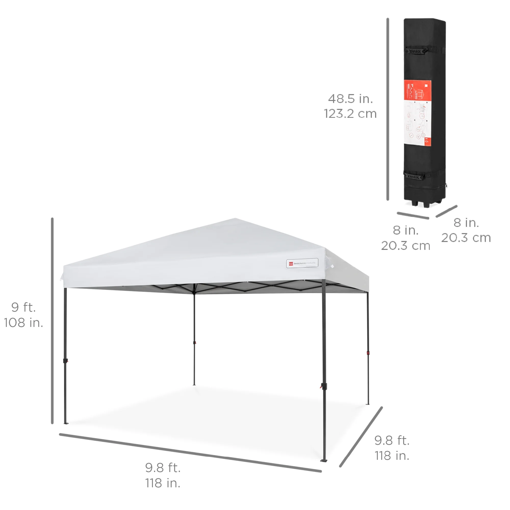 Best Choice Products 10x10ft Easy Setup Pop Up Canopy Instant Portable Tent w/ 1-Button Push, Carry Case - White - Radiant Selections