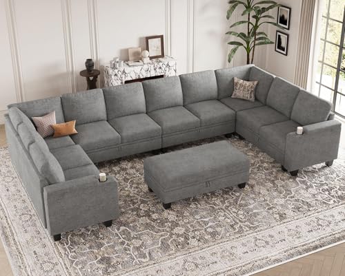 Belffin Modular Sectional Sofa Couch with Storage U Shape Convertible Corner Couches for Living Room Dark Grey Couch