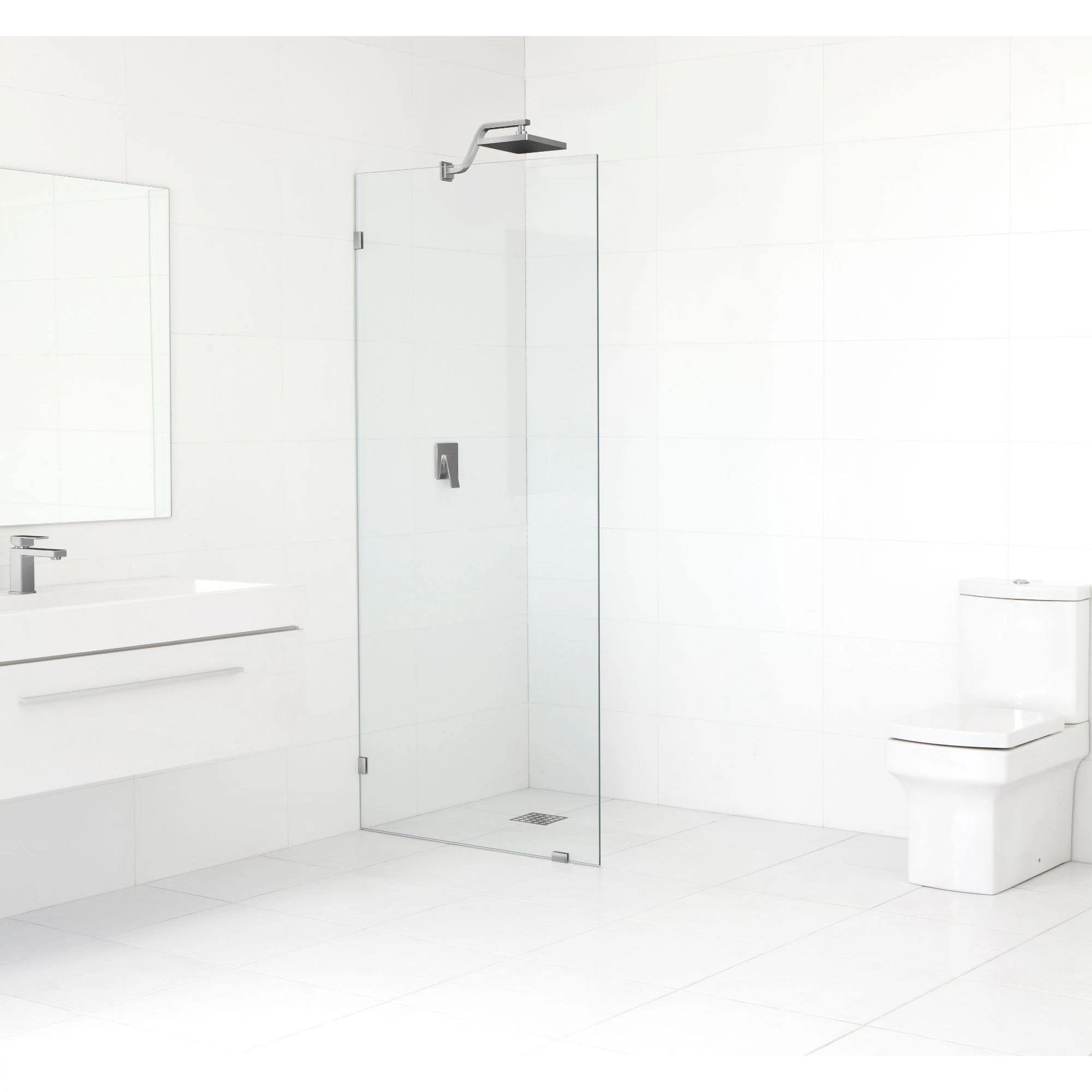 Glass Warehouse 78 x 30.5 Frameless Shower Single Fixed Panel (Frameless Fixed Panel u0026 Brushed Nickel Hardware)