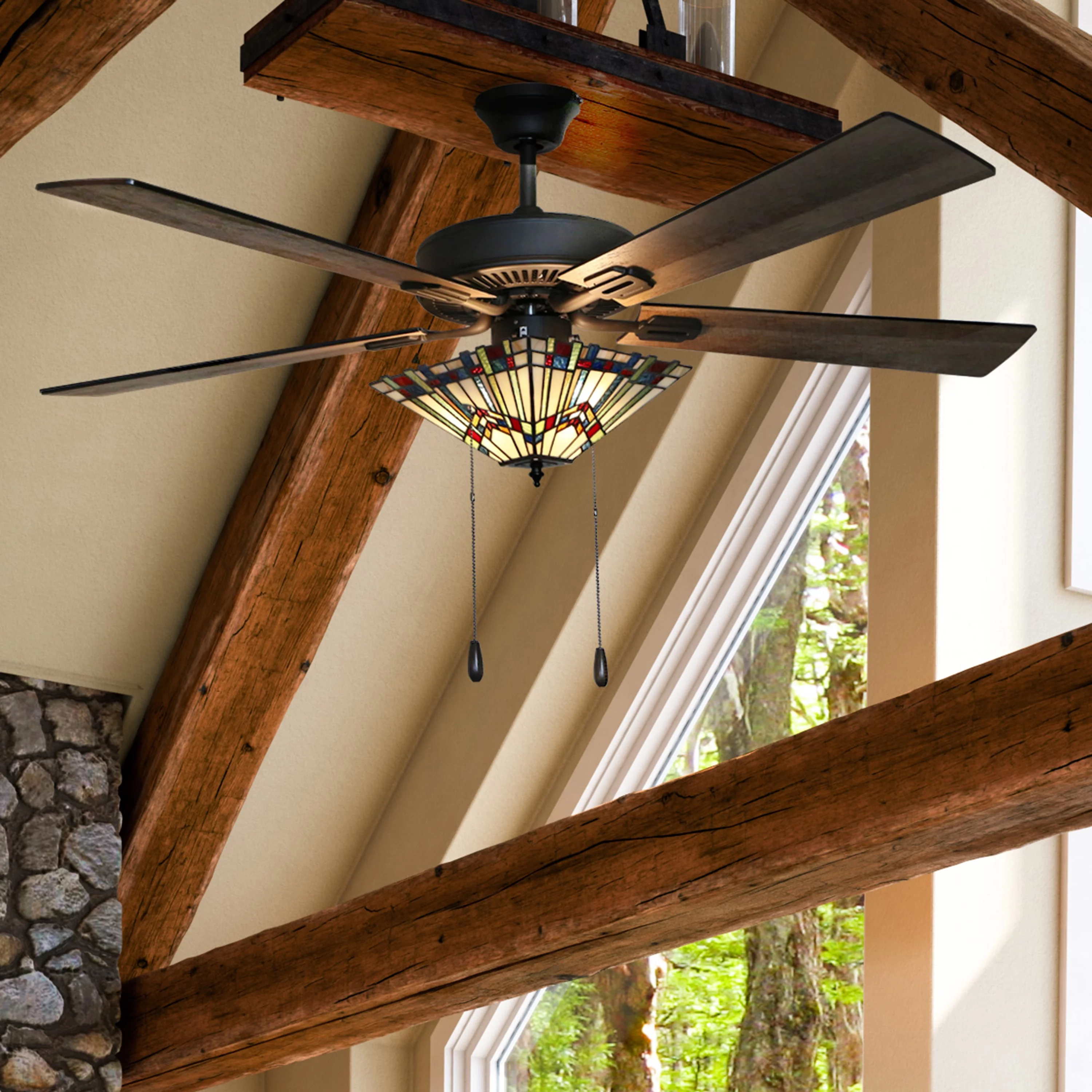 River of Goods 52" Geometric Abstraction Stained Glass LED Ceiling Fan with Light