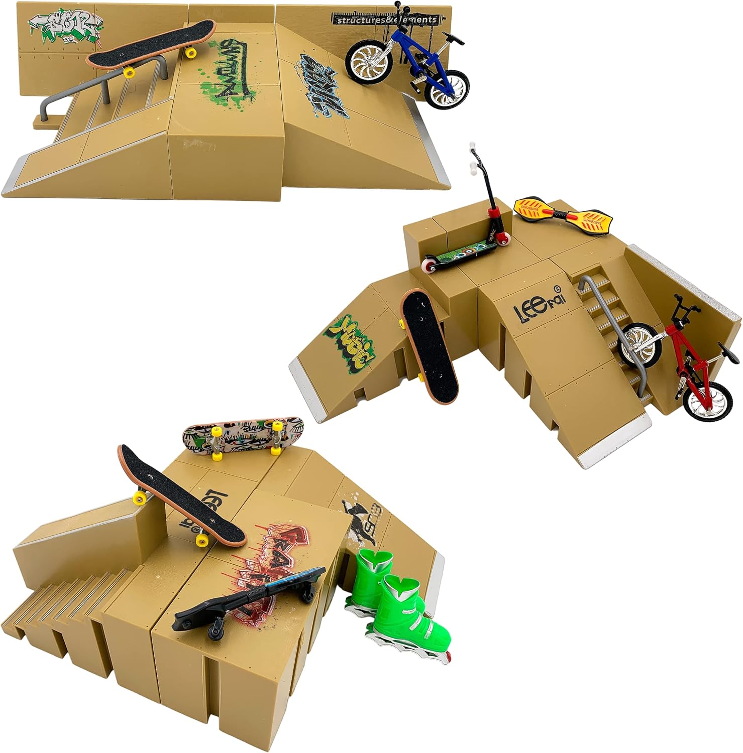 Ultimate Finger Skateboard Ramp Set 23 Pieces – Finger Skateboard Set with Skateboards, Ramps, Skates, Scooters