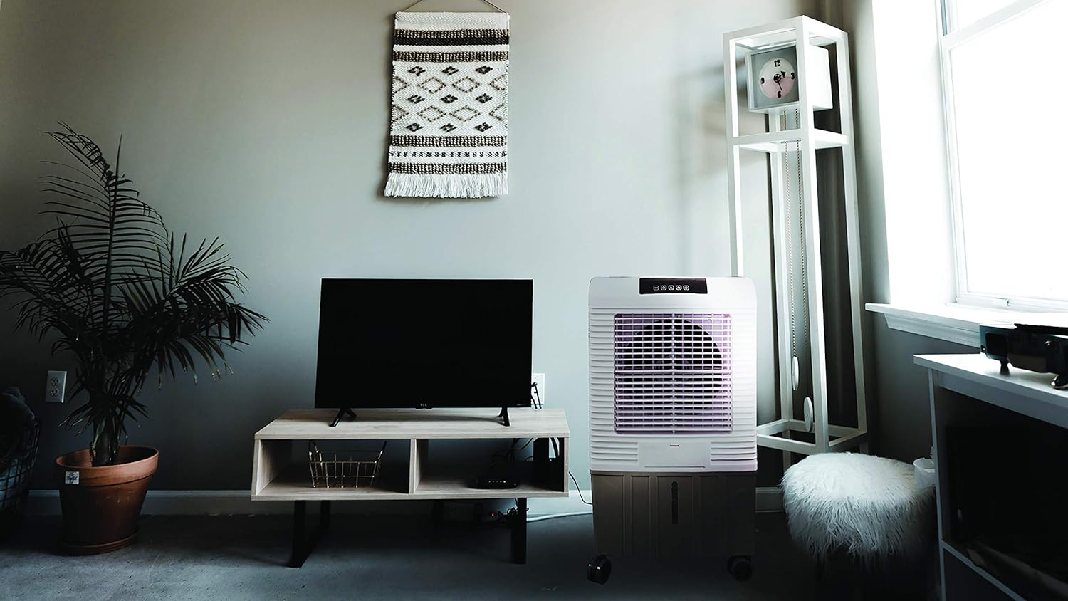 Hessaire MC26A Portable Evaporative Cooler, Humidifier, 2100 Cubic FPM, Cools 700 Sq. Ft., 2.5 GPH, White. For Garages, Shops, Patios, Pools