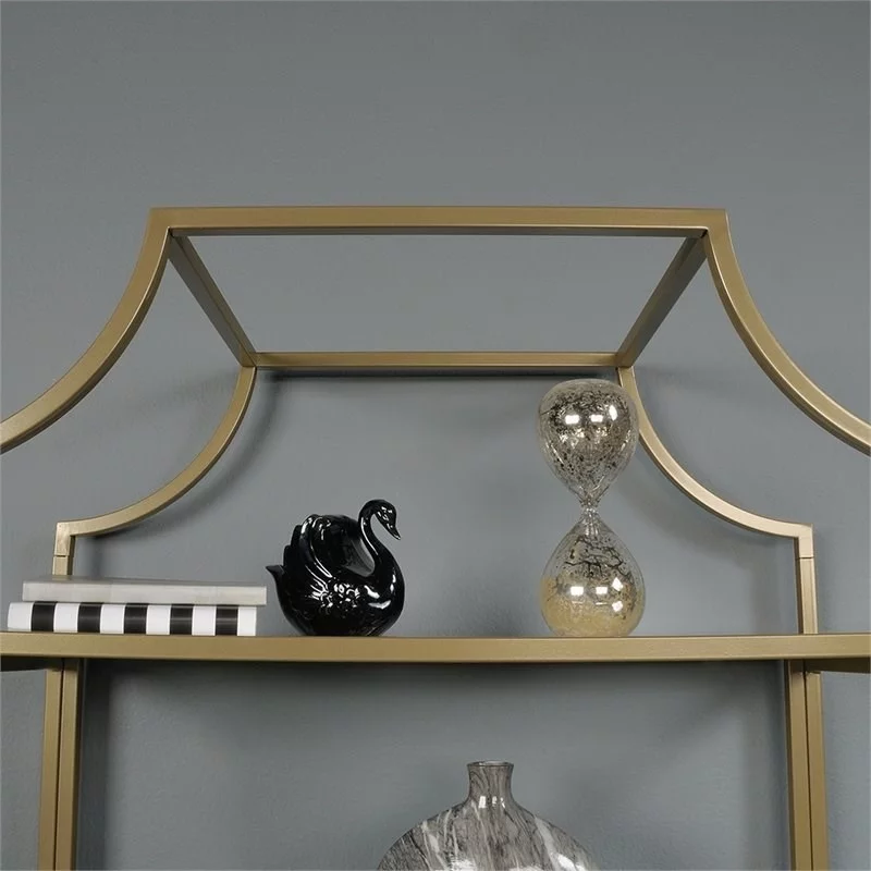 Home Square 5 Shelf Metal Framed Bookcase in Satin Gold (Set of 2)