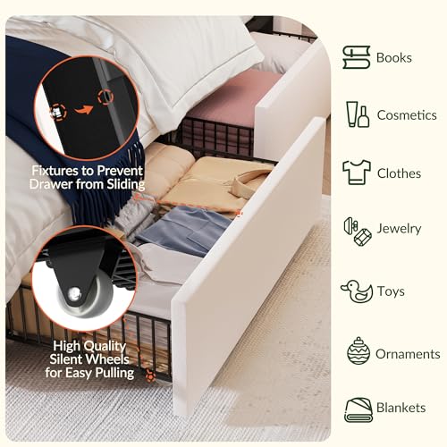 Queen Size LED Bed Frame with 4 Storage Drawers and Tufted Headboard Velvet Upholstered Platform Bed Frame Wingback Beds with Heavy Duty Wood Slats