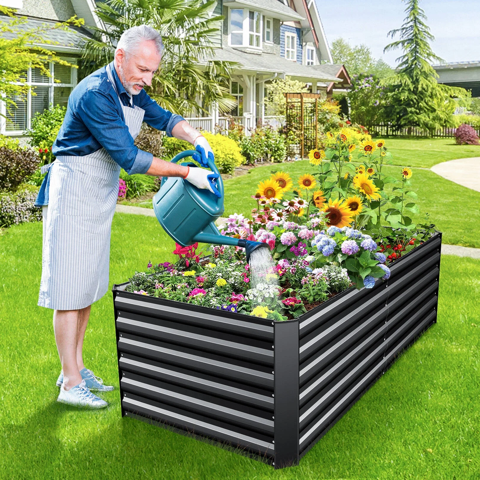SEJOV Galvanized Raised Garden Beds 6ftx3ftx2ft Large Metal Garden Beds Galvanized Steel Planter Box for Vegetables Flowers Herbs