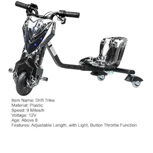 Electric Drift Trike for Kid,Adjustable Seat Big Wheel Drifting Go Cart,3-Wheel Scooter Drift Cart with 9 MPH Speed