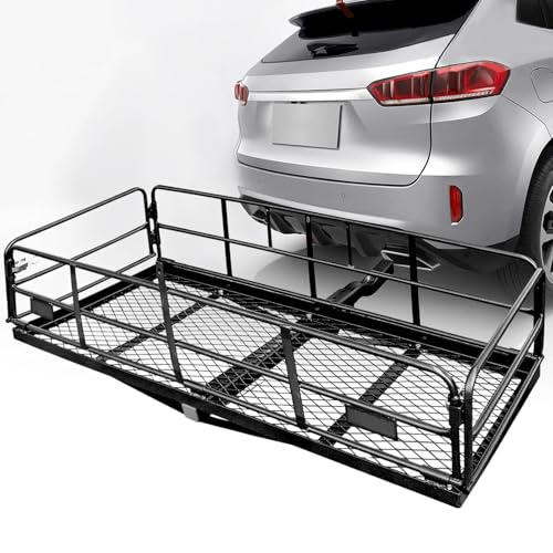 PENSUN Folding Hitch Mount Cargo Carrier, 60" x 24" x 14" Trailer Hitch Cargo Rack &ndash