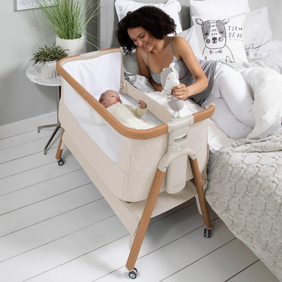 CoZee Air Bedside Crib – Scandinavian Walnut/ Ecru