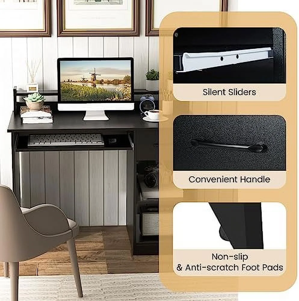 Computer Desk   Office Desk with Large Drawers  Hutch  Keyboard Tray  5-Position Adjustable Open Shelves  Easy Assembly  Writing Desk for Bedroom