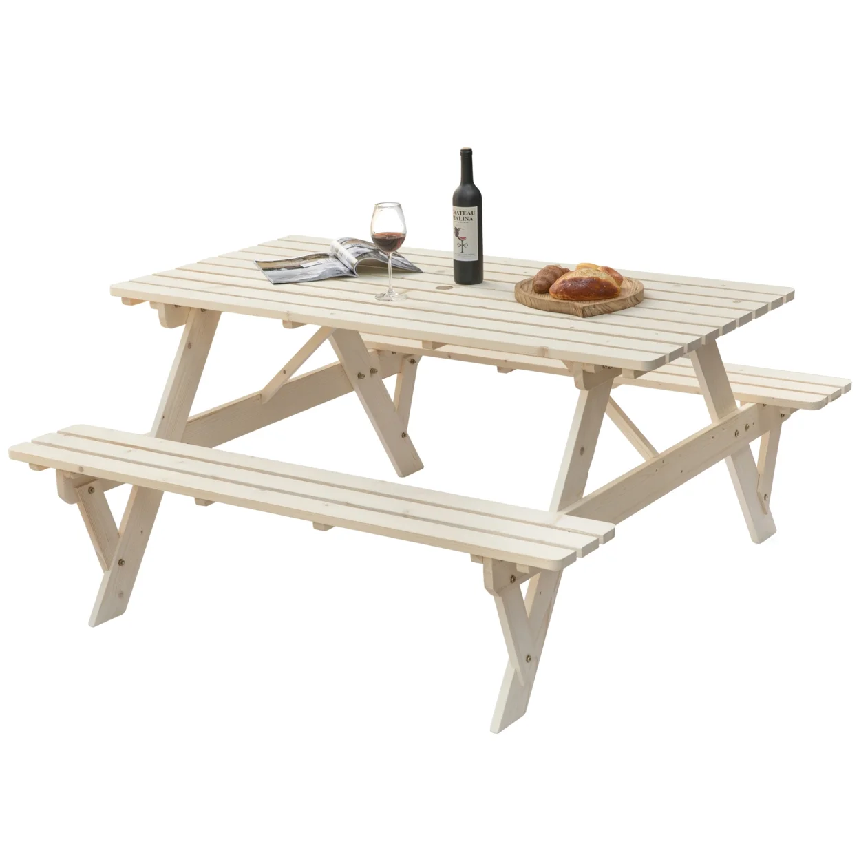 Outdoor Wooden Patio Deck Garden 6-Person Picnic Table, for Backyard, Garden
