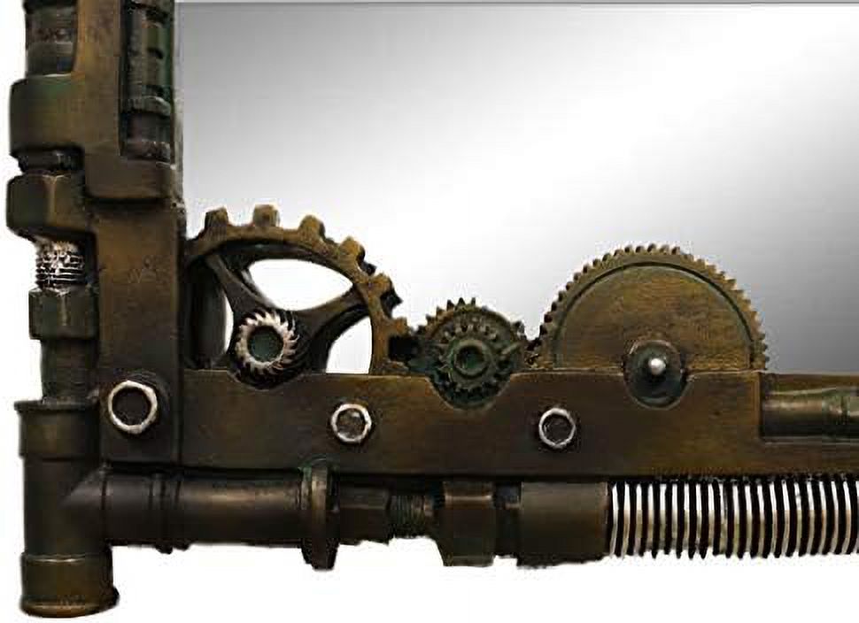 Ebros Large Steampunk Kinetic Time Travel Rustic Sculpted Mechanical Gearwork Pipework Boltwork Feature Hanging Wall Vanity Mirror Plaque Decor 21.5"