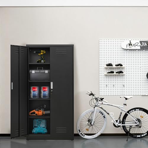 Metal Storage Cabinet, 72" H x 36" W x 18" D Locking Cabinet with Adjustable Shelves, Steel Storage Cabinets for Garage, Home, Office, Pantry (White)