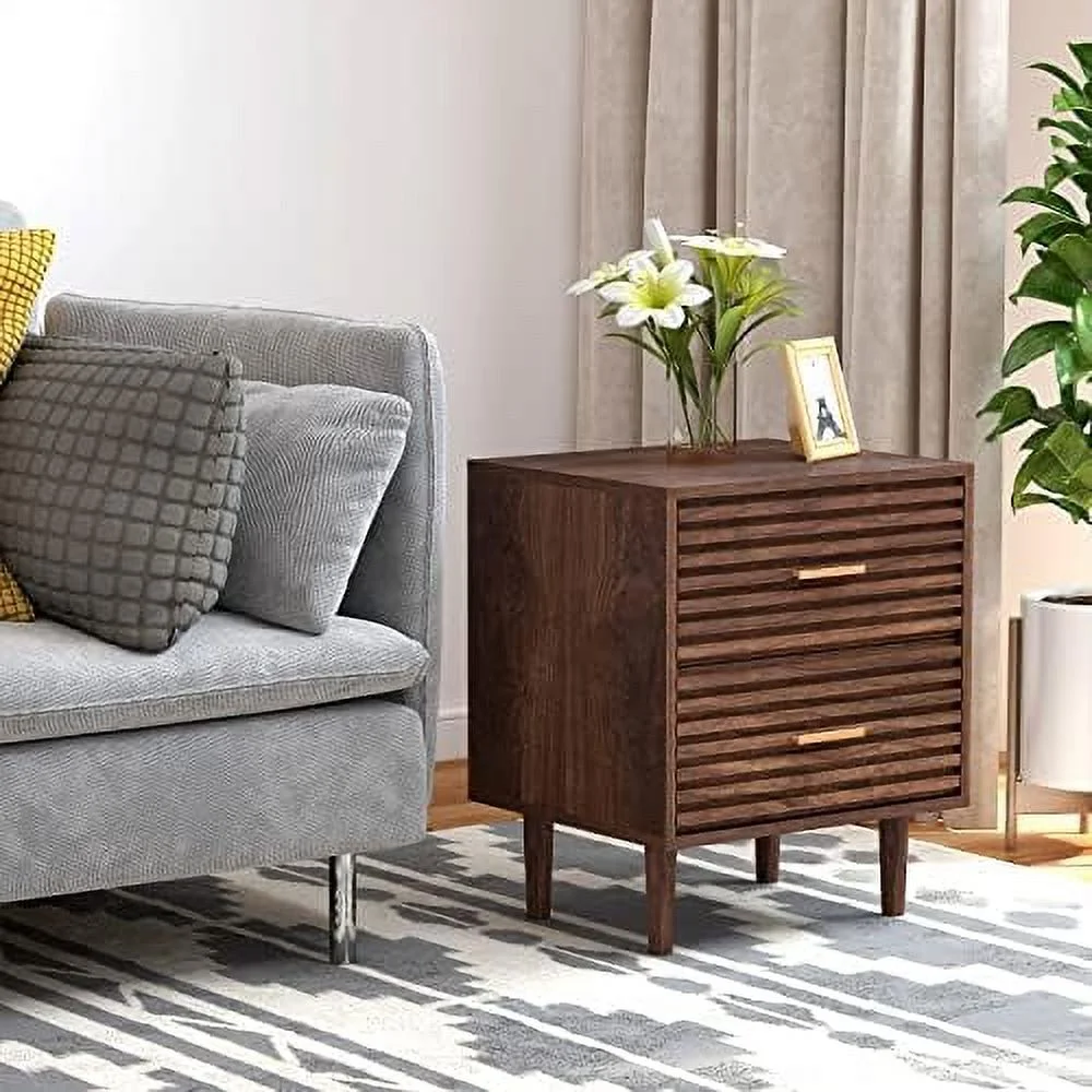 Night Stand Mid-Century Modern Bedside Table with 2  Drawers and Solid Wood Legs  Vintage Nightstand Wood Side Table Sofa End Table Accent Table